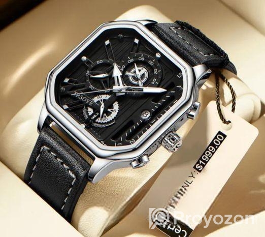 (trsoye) মেন্স লাক্সারি লেদার বেল্ট ওয়াচ — রোজ গোল্ড কেস, ব্ল্যাক