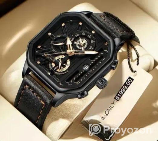 (trsoye) মেন্স লাক্সারি লেদার বেল্ট ওয়াচ — রোজ গোল্ড কেস, ব্ল্যাক