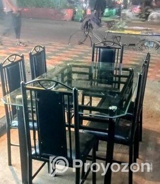 ছয় পিস চেয়ার সহ টেন মিলি গ্লাস ডাইনিং টেবিল (daining able)