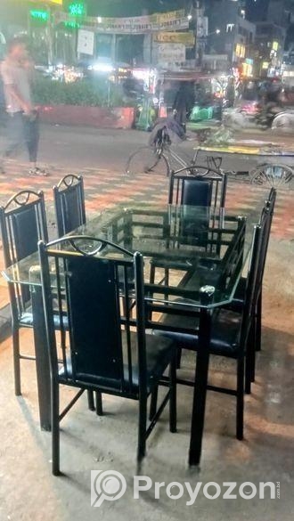 ছয় পিস চেয়ার সহ টেন মিলি গ্লাস ডাইনিং টেবিল (daining able)