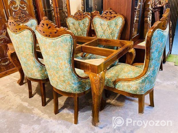 সেগুন কাঠের তৌরি আধুনিক ডিজাইনের ডাইনিং সেট