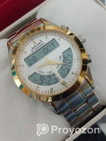 Al-harameen Ha-6102 Dual Time Azan Stainless Steel Wrist Watch