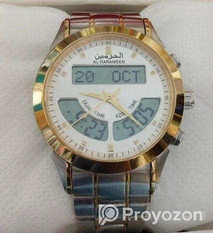 Al-harameen Ha-6102 Dual Time Azan Stainless Steel Wrist Watch