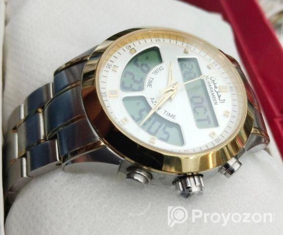 Al-harameen Ha-6102 Dual Time Azan Stainless Steel Wrist Watch