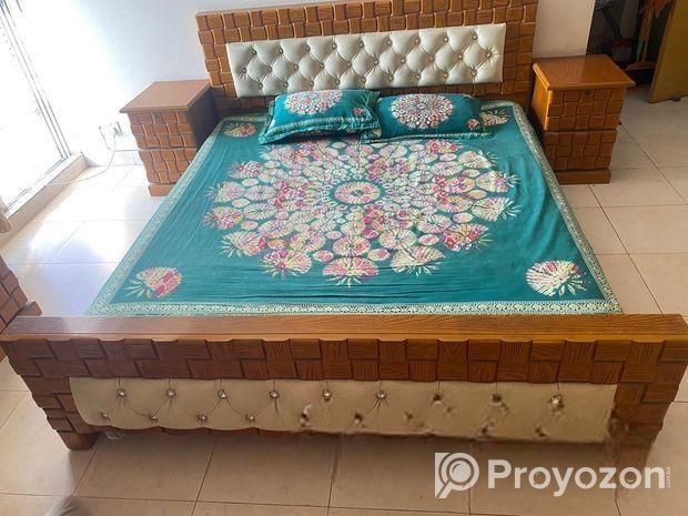 King size bed of processed wood with 2 side tables ,mattress and