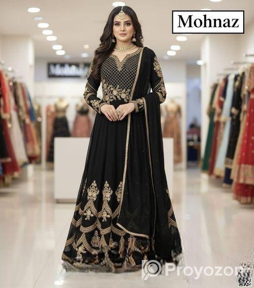 সেমি-স্টিচড জর্জেট ফ্লোর টাচ আনারকলি – রাজকীয় এমব্রয়ডারি পার্টি ড