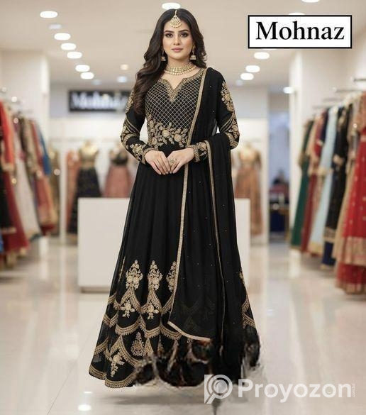 সেমি-স্টিচড জর্জেট ফ্লোর টাচ আনারকলি – রাজকীয় এমব্রয়ডারি পার্টি ড