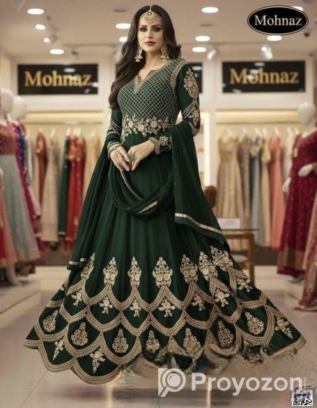 সেমি-স্টিচড জর্জেট ফ্লোর টাচ আনারকলি – রাজকীয় এমব্রয়ডারি পার্টি ড