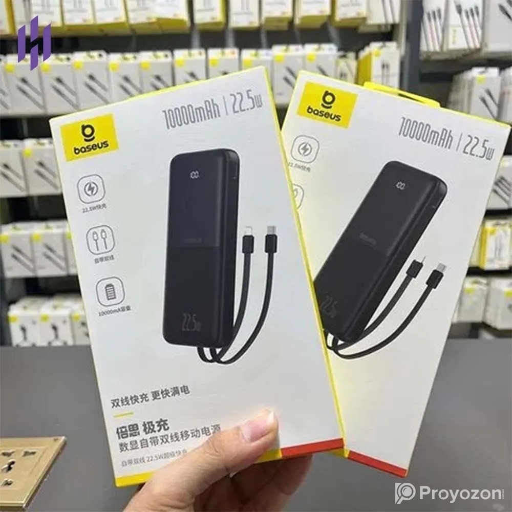 Matrix M10-10000mAh Power Bank Fast Charging 22.5W- Built-in Cabl