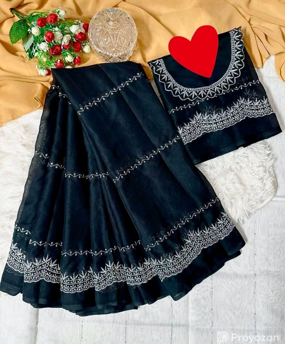 Georgette Embroidery Sharee with Blouse Piece