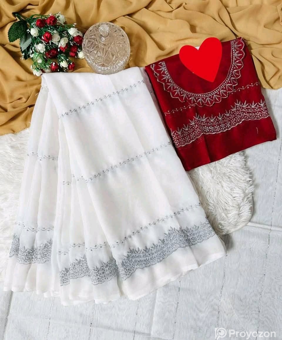 Georgette Embroidery Sharee with Blouse Piece