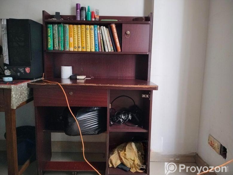 Wooden Study Table with Bookshelf & Storage