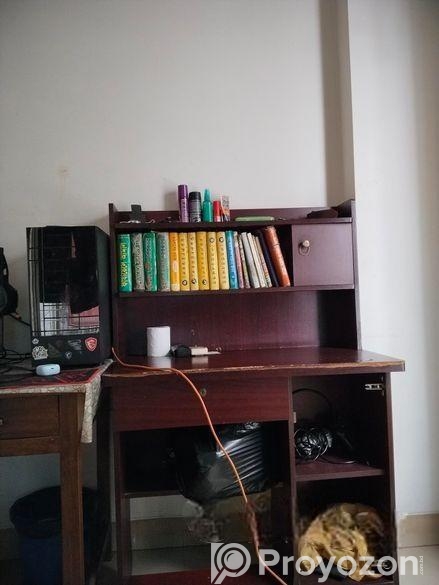 Wooden Study Table with Bookshelf & Storage