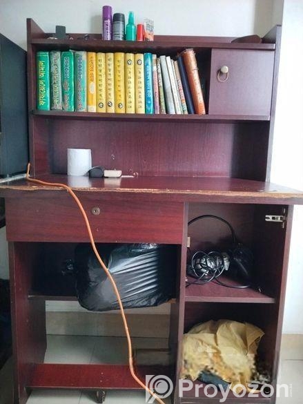 Wooden Study Table with Bookshelf & Storage